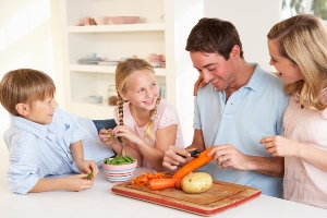 gluten-free family cooking in the kitchen